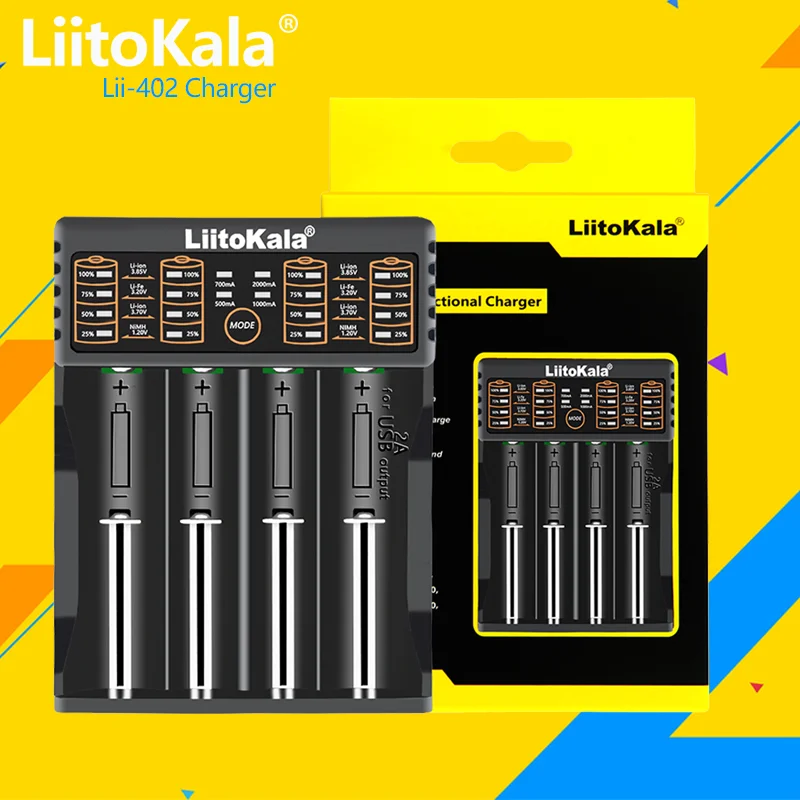 LiitoKala Lii‑402 Smart Battery Charger 1.2V 3.7V 3.2V 3.85V For 26650 18650 16340 14500 Rechargeable Battery USB‑C Power Bank