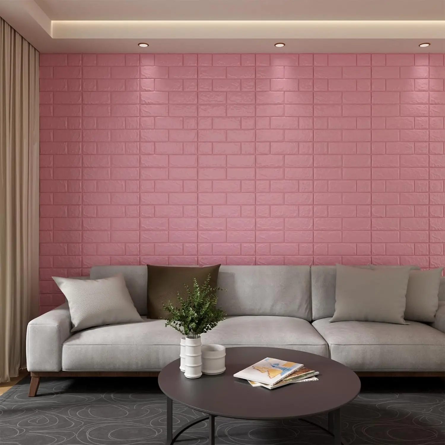 3D Wall Panels Peel and Stick, 43.5 Sq Ft XPE Foam Stone 3D Wallpaper, Textured Faux Brick Wall Panels Pink, 30PCS