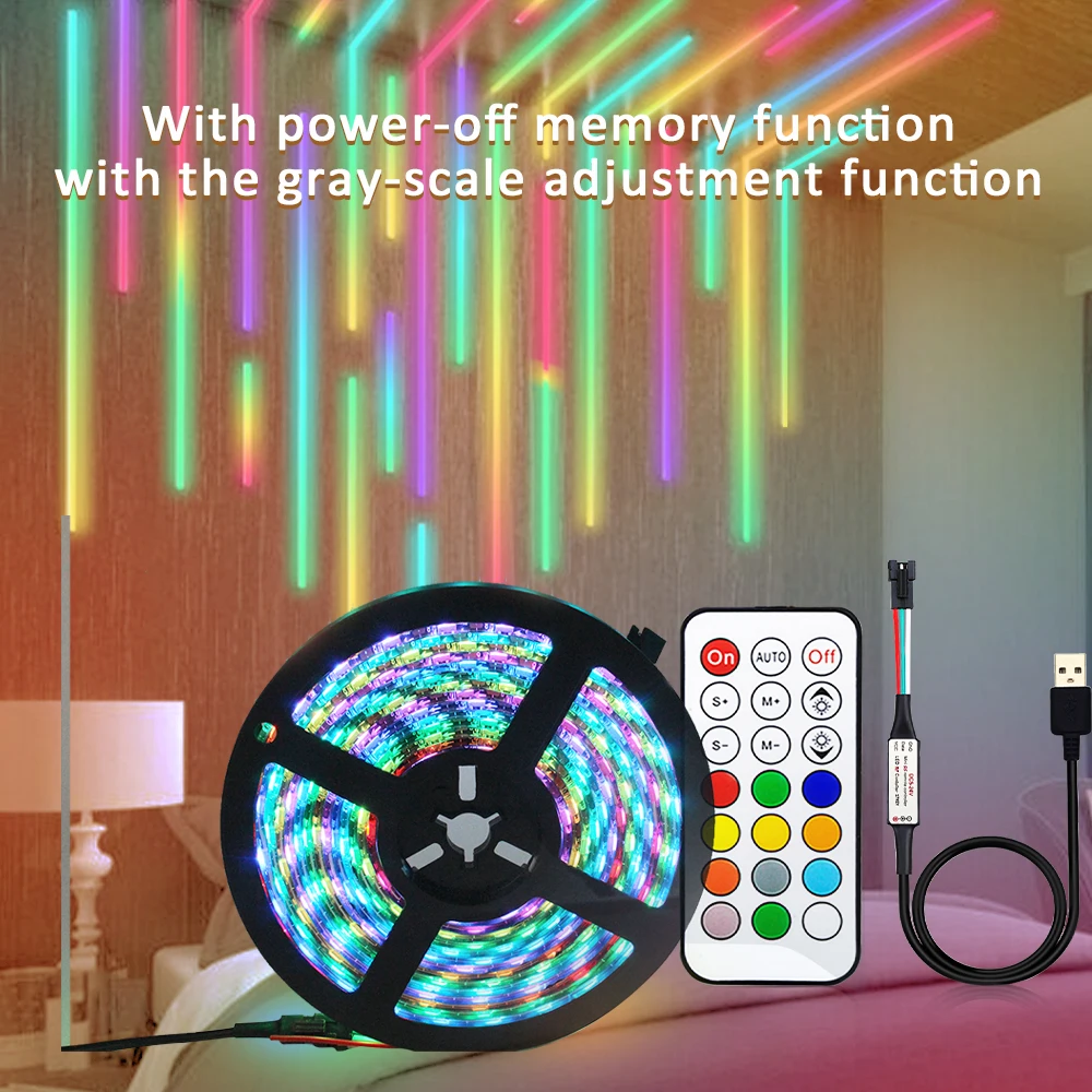 WS2812B USB RGB IC LED Strip Lamp Waterproof LED Chip 5V DC Ribbon Digital Colorful Tape 5050 SMD RF 21key Remote Controller Kit