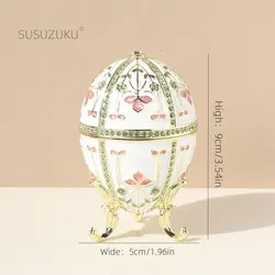 1Pc Faberge Egg Style Enamelled Jewelry Trinket box Hinged Unique Gift for Home Decor