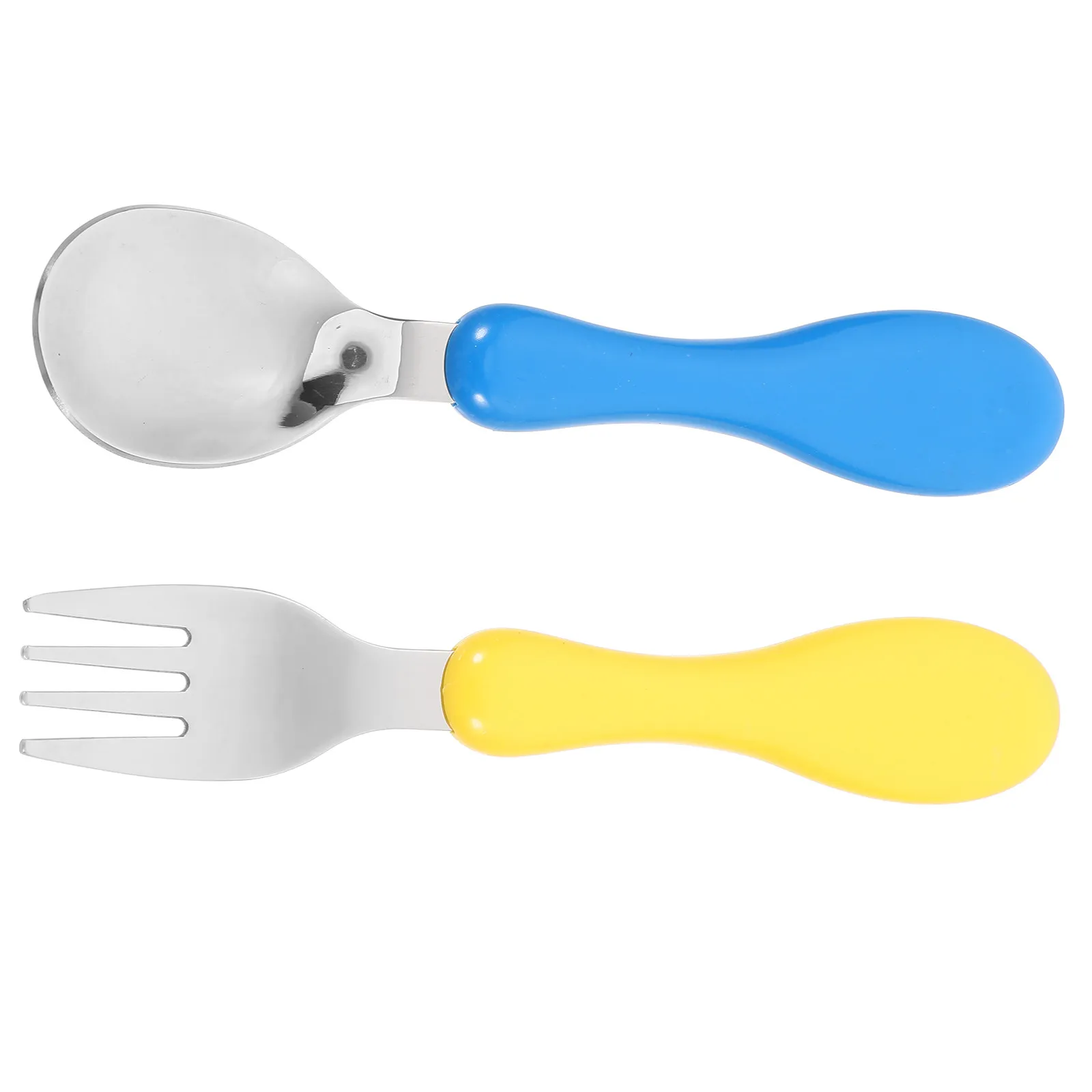 Kids Fork and Spoon Set Baby Feeding Utensils Ergonomic Comfortable Grip Cartoon Animal Shape Easy Soup Learning Dishwasher Safe