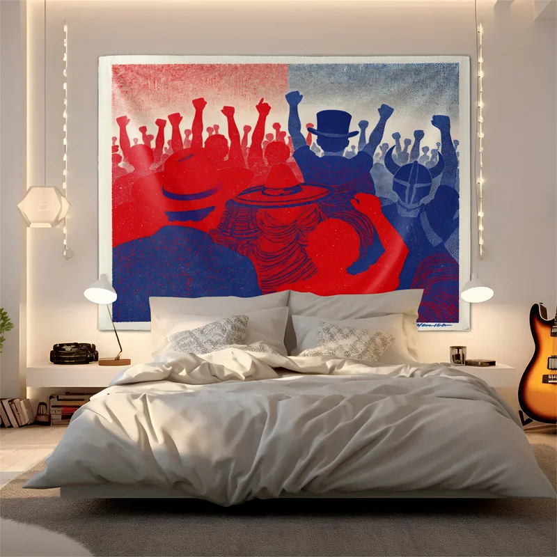 Retro World Football Wall Tapestry Excited Cheering Crowd Print Wall Hanging Tapestries Fashion Bedroom Home Sports Wall Decor