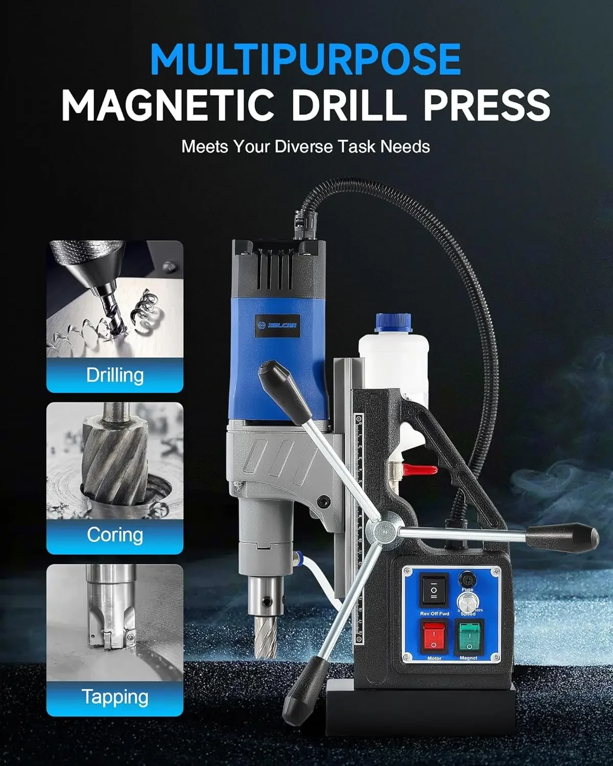 Mag Drill Press with 6 Drill Bits 1550W Portable Magnetic Drill Press with 2