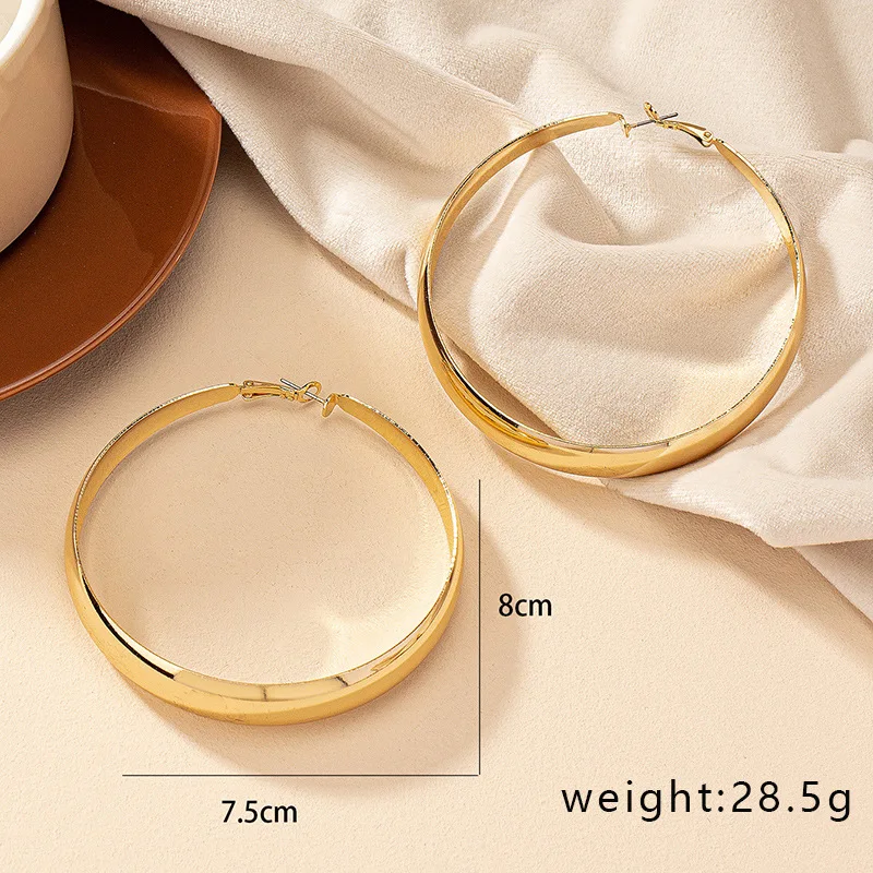 Simple Exaggerated Glossy Metal Geometric Hoop Earrings For Women Holiday Party OL Fashion Jewelry Ear Accessories AE086