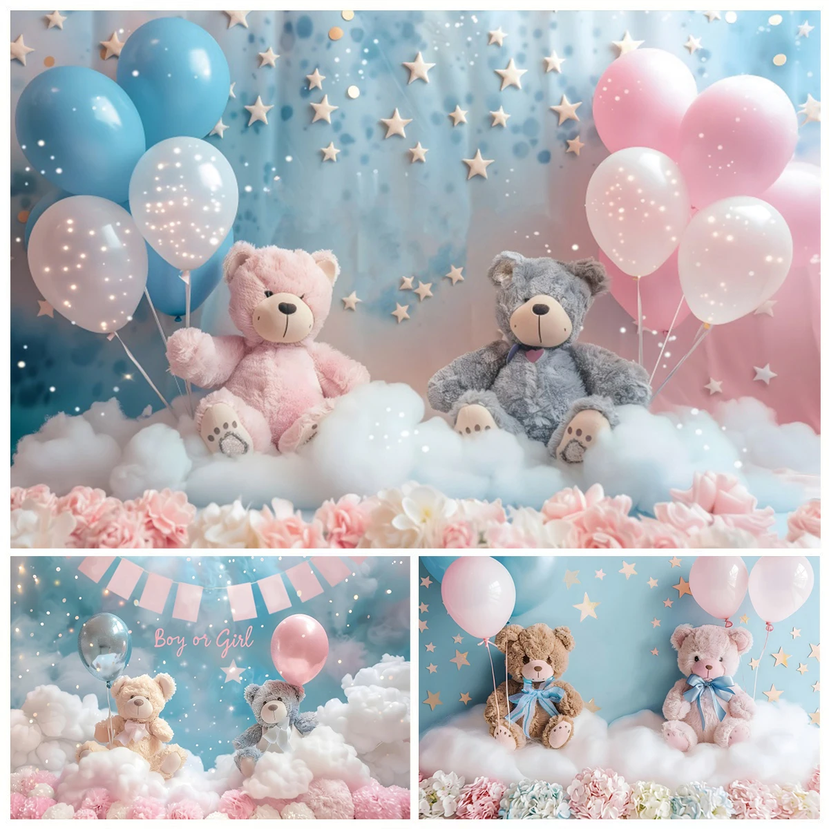 

Toy Bear Baby Birthday Party Photography Backdrop Balloons Boys Girls Birthday Baby Shower Cake Smash Background Decor Photozone