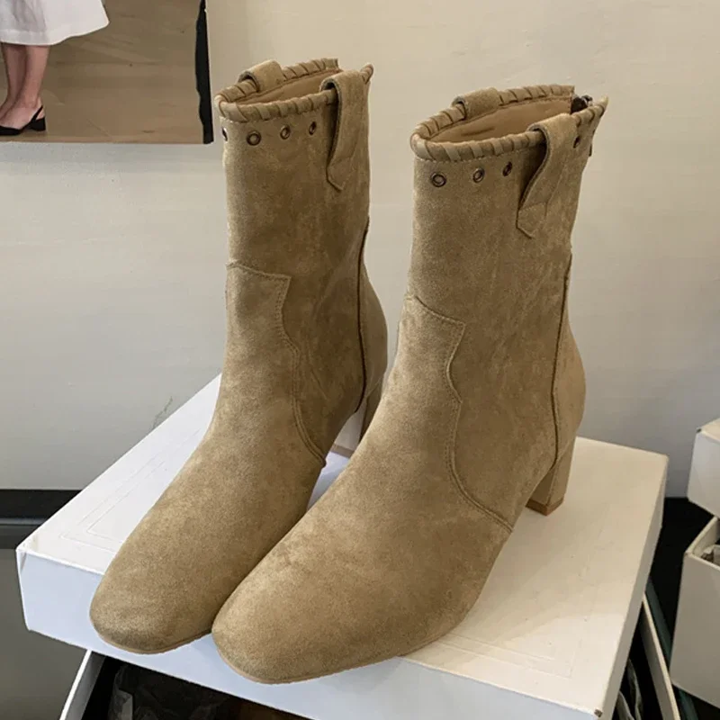 

Eilyken модные женские ботильоны с круглым носком в стиле панк, осень-зима, лаконичные туфли на низком каблуке с застежкой-молнией, женские короткие ботильоны