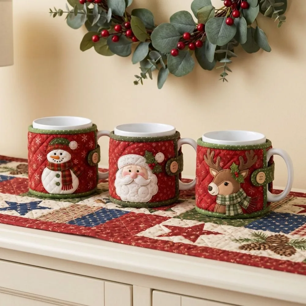 Santa Claus Christmas Tea Cup Holder Deer Heat-proof Christmas Ornaments Snowman Bird Mug Protective Cover Teacup