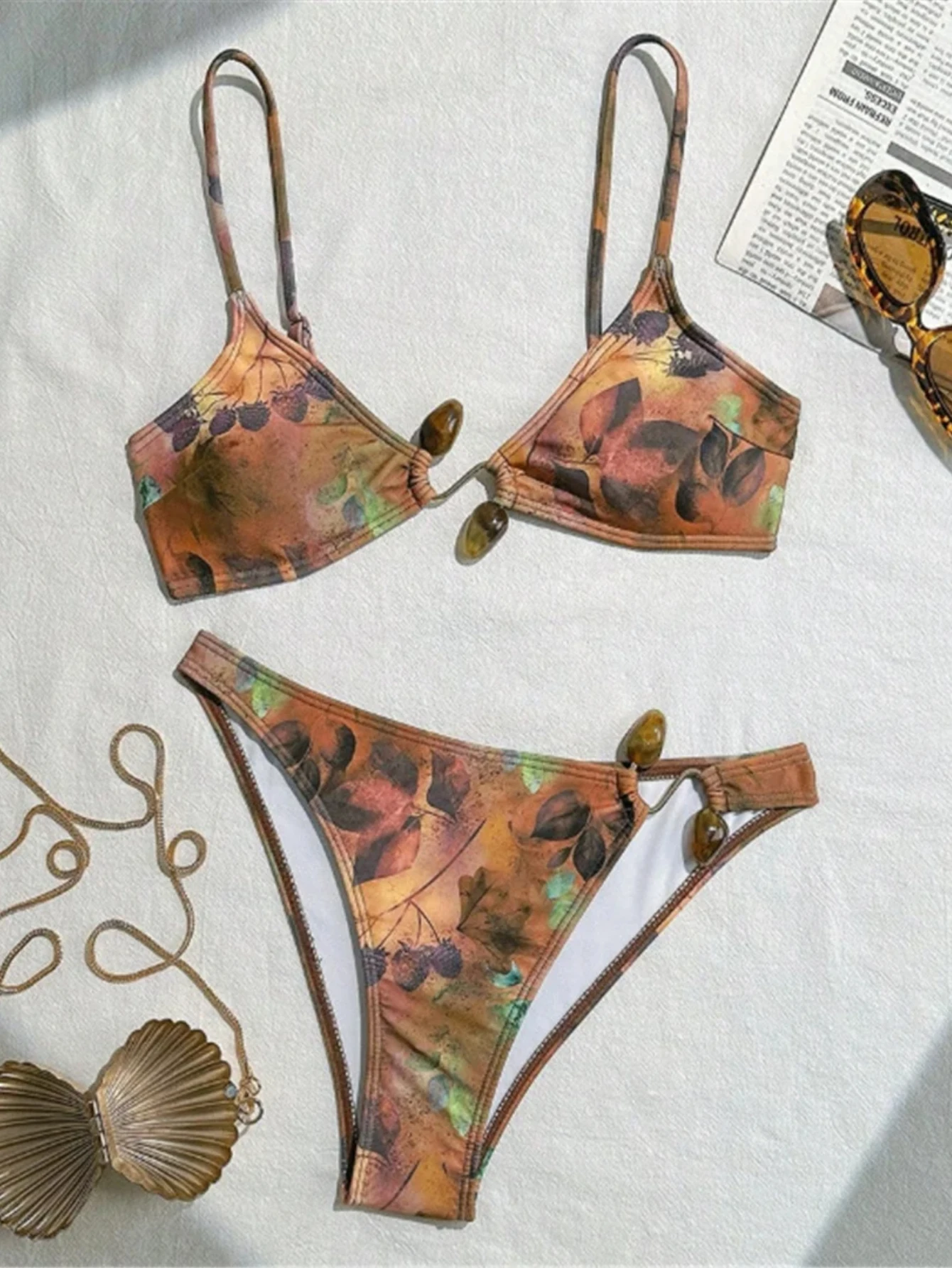 

Коричневый комплект бикини для женщин с принтом, высокие штанины, мягкий купальник из двух предметов, купальный костюм, пляжная одежда, сексуальные купальники, новинка лета 2023 г.