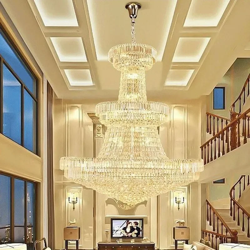 for Duplex Building Living Room Crystal Chandelier Post Modern Light Luxury Lamp Villa Middle Floor Revolving Staircase Hotel