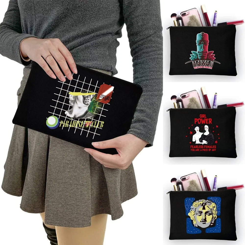 Canvas Carry Pouch With Sculpture Print Stylish Cosmetic Organizer Bag for Tiny Articles While Shopping Travelling or Commuting