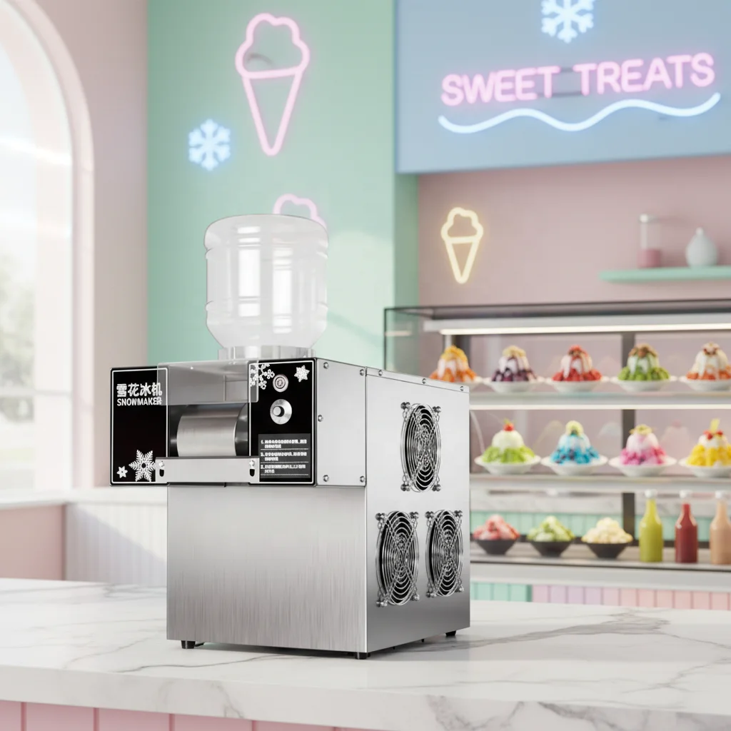 4 Wheel Stainless Steel 3 Flavor Milk Snow Flake Ice Cream Shaver Maker Commercial Hotel Use Ice Making Machine