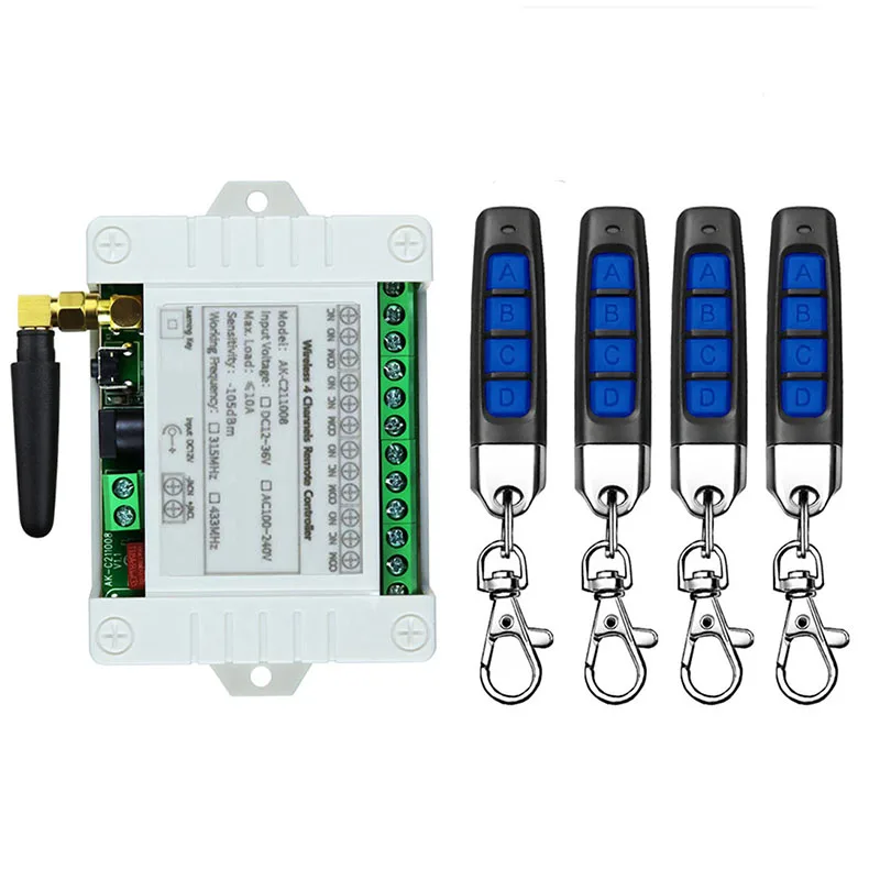 Universal Wireless Remote Control DC 12V 24V 36V 4CH 10A Relay Receiver Module RF Switch Remote Control For Gate Garage Opener
