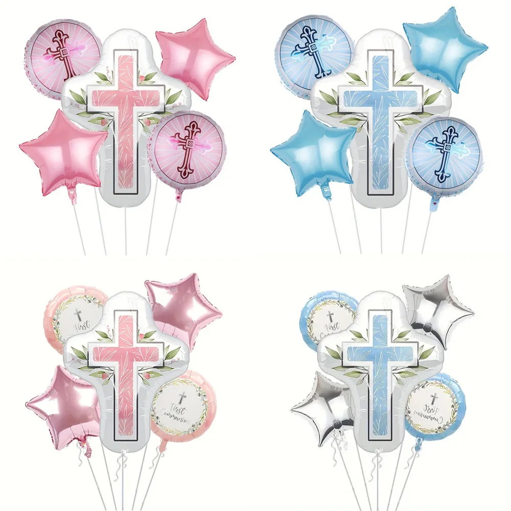 1 Conjunto de Balões de Pomba da Paz para Batismo de Bebê, Balão de Folha Azul e Rosa com Cruz, Decoração de Batismo e Comunhão para Meninos e Meninas, Presentes