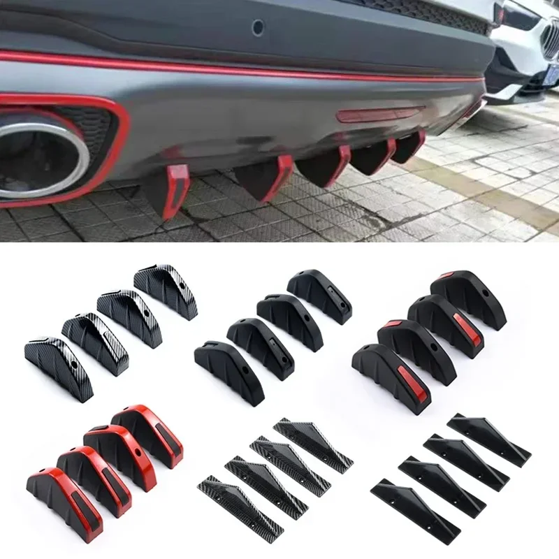 

4x Car Bumper Rear Diffuser Spoiler Bumpers Universal Carbon Fiber Modified Black Red ABS Rear Lip Anti-collision Exterior Parts