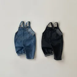 Barboteuse en fibre de denim pour bébé, salopette à poches solides pour bébé, combinaison en denim doux pour nouveau-né, vêtements mignons pour tout-petits, garçon et fille, nouveau, 2024