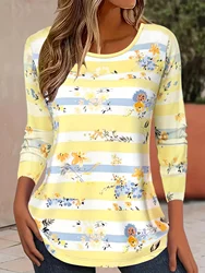 Vibrant Floral 3D Print O-Neck Long Sleeve T-Shirt Fashion Pattern Women clothing Casual y2k clothes Harajuku Female clothing