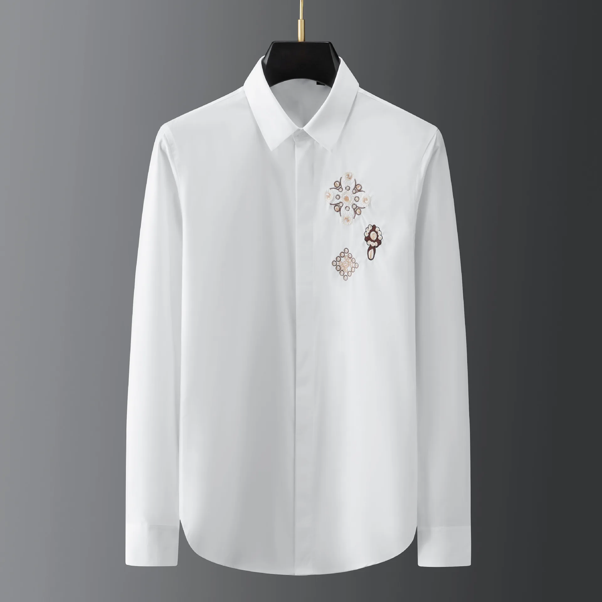 Embroidered Long-sleeved Shirts Men Luxury Business Casual Dress Shirt High-quality Social Tuxedo Banquet Party Shirts 2024