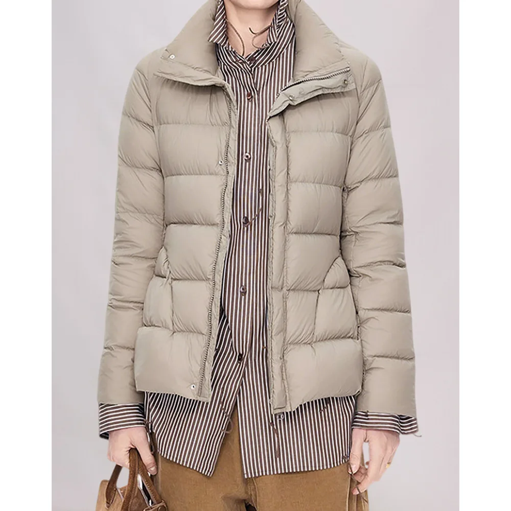 

Shengdu Winter Puffer Jacket Slim Fit Waist-Cinching Stand Collar Minimalist Design Duck down Coat for Petite Women