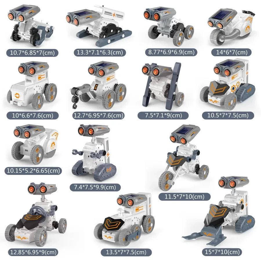 Robô solar 14 em 1, modo de acionamento duplo, brinquedo de montagem diy, engenharia inteligente, robô elétrico para crianças, brinquedos educativos, presentes