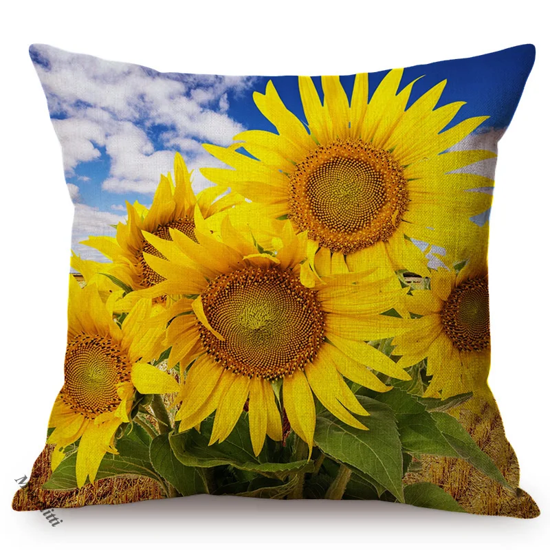 Sunflower Farm Natural Landscape Style Home Decor Sofa Pillow Case Nordic Pastoral Cotton Linen Living Room Chair Cushion Cover