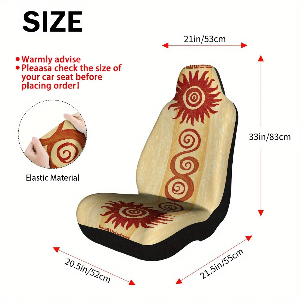 2pcs Sunburst Spiral Motif Car Seat Covers - Fit For All Cars, Trucks, Sedans & SUVs, Durable Polyester Front Seat Protectors Wi