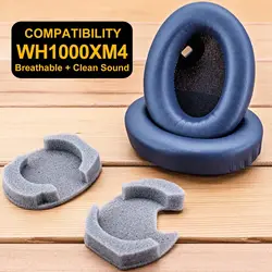 Almohadillas WH-1000XM4 para los oídos, compatibles con WH-1000XM4 WH1000XM4, cojín para los oídos con espuma viscoelástica suave (cuero de proteína azul WH1000XM4)