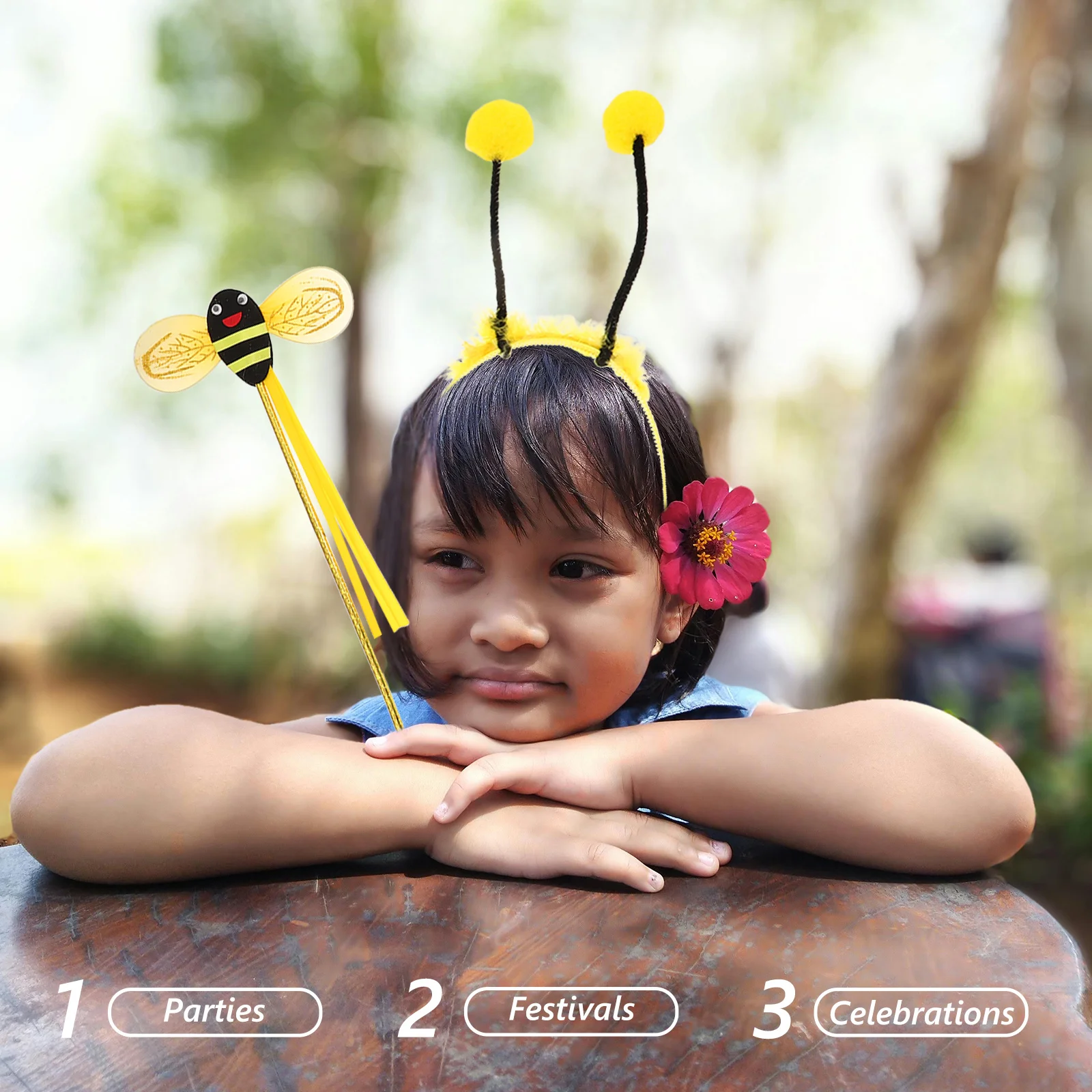 1Set Kids Bee Costume Kit Yellow Outfit Wings Headband Fairy Wand Birthday Party Pretend Play Dress Up Bee Costume Toddler