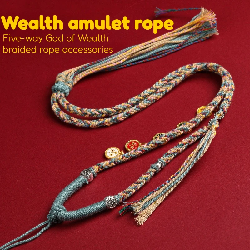 

Handmade Woven Rope Necklace Men's and Women's Five Gods of Wealth Buddha Amulet Cord Chinese Handicraft Jewelry Accessory