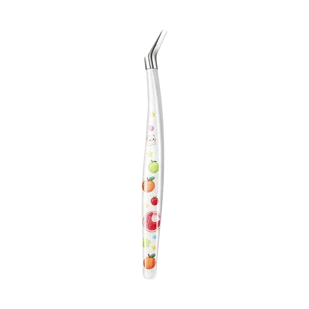 Stainless Steel Scrapbook Tweezers Glitter Resin Handle Curved Tip Precision Tweezer Anti Slip Fine Point Sticker Picking Tool