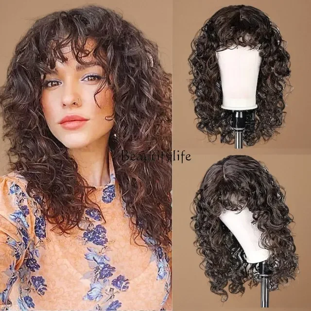 

Wig Women Brown Black Small Curly Long Curly Hair Chemical Fiber Full Headgear