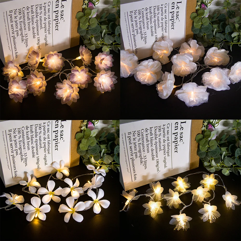 Artificial Flower Led Lights String Plumeria String Lights Battery Powered Fairy Lights Wedding Christmas Party Home Decorations