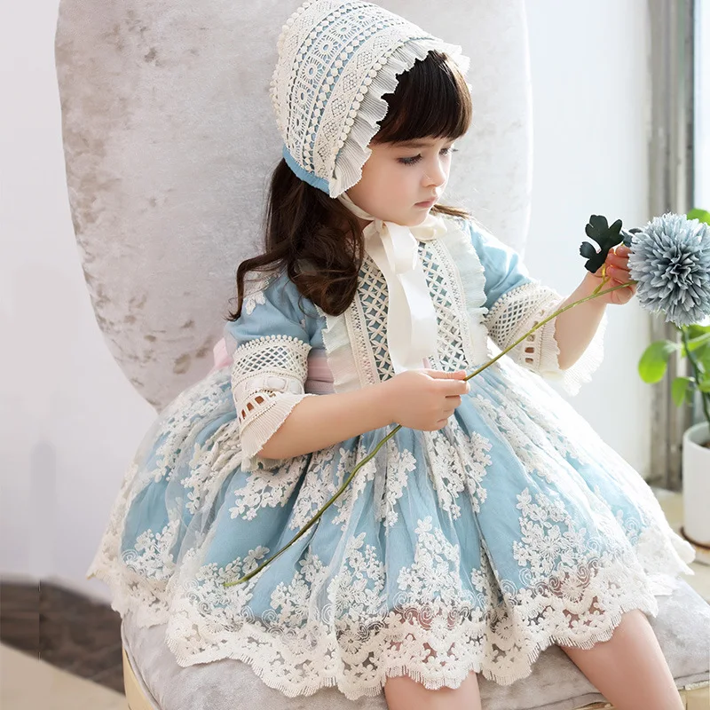 

3PCS Girls Lolita Dress 2024 New Kids Spanish Lolita Embroidery Princess Dress Lace Stitching Sweet Cute Dresses For Girl 12M-6T