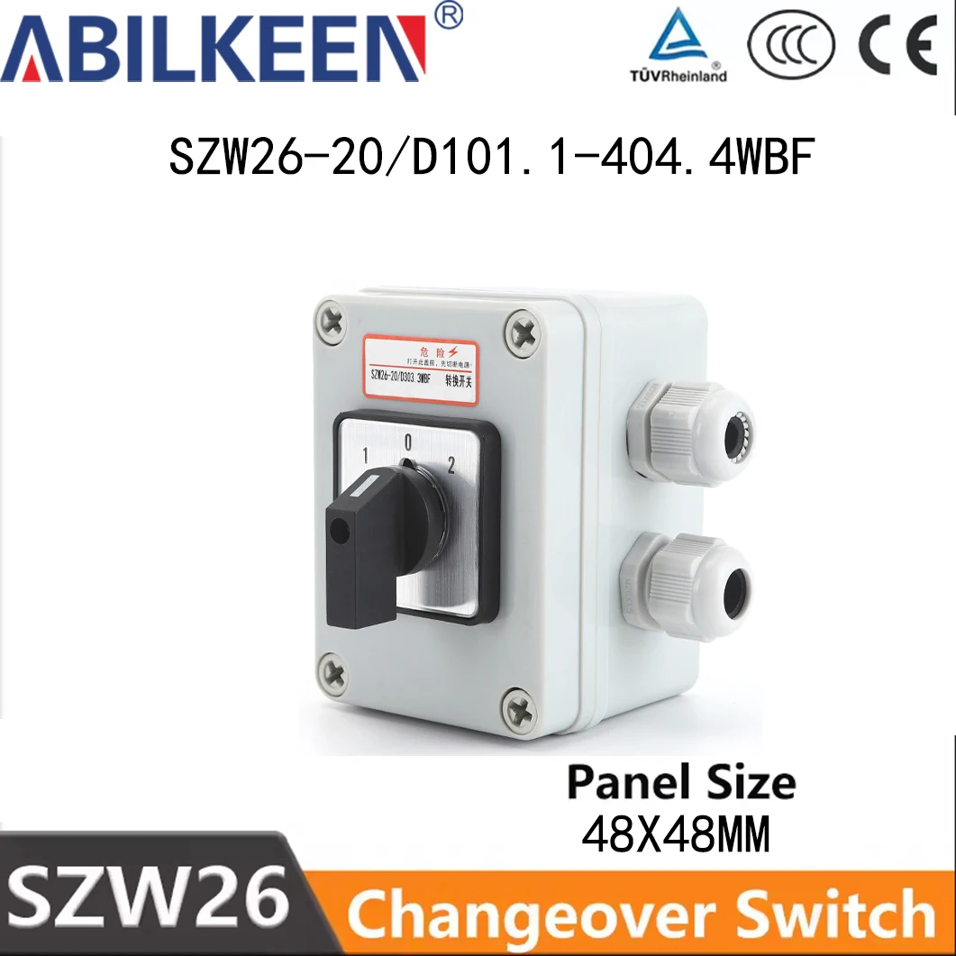 SZW26-20/D WBF Series 20A Rotary Power Cut-off Switch 1-0-2 Gear 1/2/3/4 Pole Optional With Waterproof And Dustproof case
