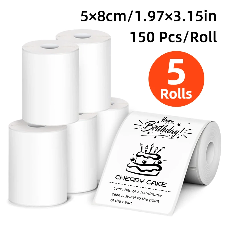 

5 рулонов \ 10 рулонов 50x80 мм, белые многофункциональные водонепроницаемые и маслостойкие термонаклейки, кажный рулон содержит 150 наклеек.