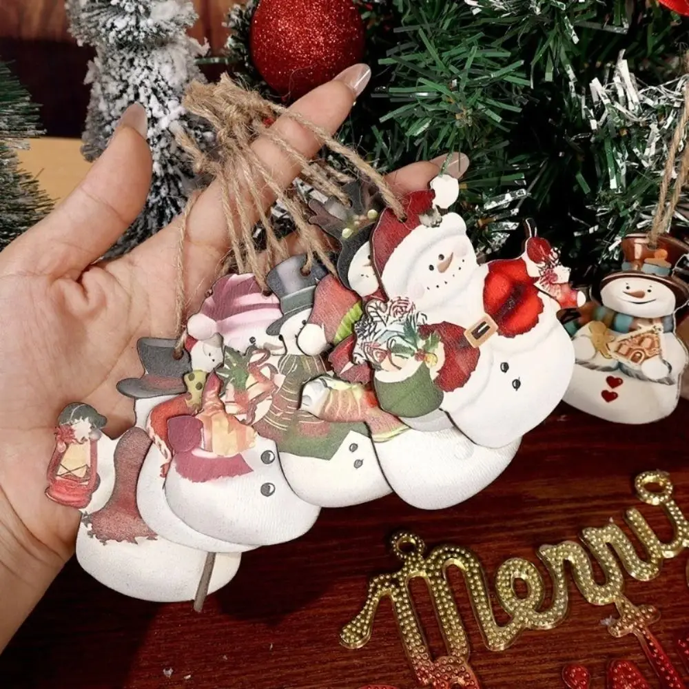 12Pcs Creative Wooden Xmas Hanging Ornaments DIY Santa Claus Christmas Tree Decoration New Year Xmas Tree Charm