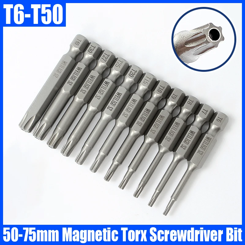 1PCS T6-T50 50MM-75MM Torx Screwdriver Bit Tamper Proof Security Drill Magnetic Bit 1/4