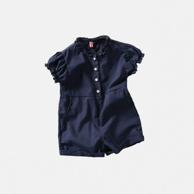Girls Korean Romper 2025 Summer Short Sleeve Cotton Playwear Short Pants Jumpsuit Comfort One Piece Outfit for Toddler Kids