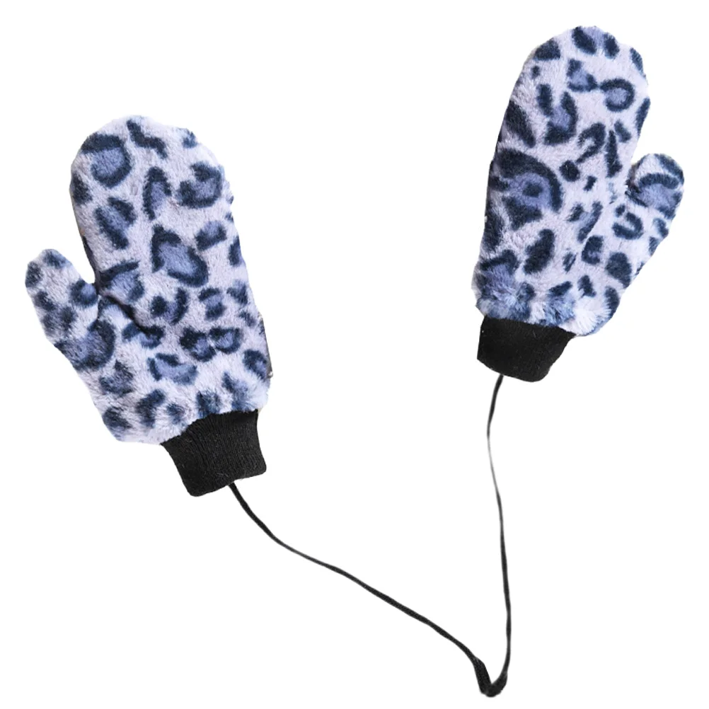 1Pair Warm Windproof Gloves Leopard Print Breathable Full-Finger Gloves for Women Girls Outdoor Sports Winter Use