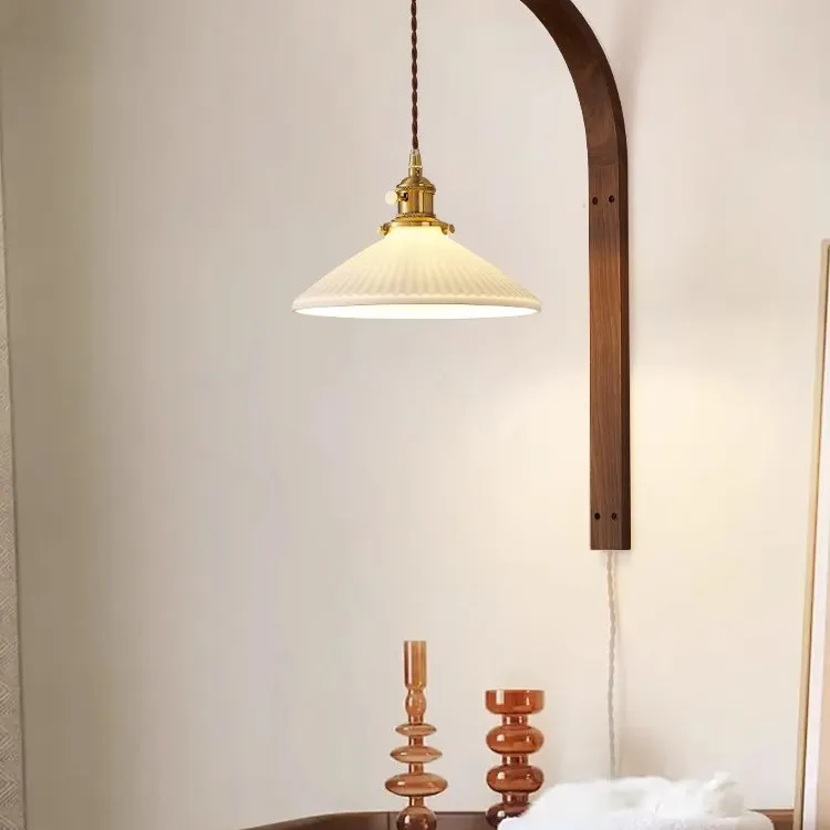 مصباح جداري بجانب السرير لغرفة النوم، جدار خلفية غرفة المعيشة، مقهى B & B، مصباح حائط من الخشب الصلب، نموذج خطاف السمك