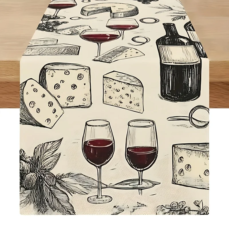 1 Piece of Wine and Cheese Grape Table Runner, Suitable for Farmhouse, Indoor, Kitchen, Celebrations, Table Decoration, Restaurant and Banquet Decoration Supplies