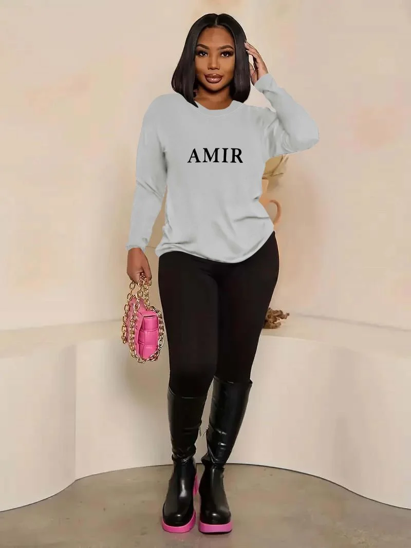 Loose long sleeved T-shirt elastic small leg pants set for daily commuting women, simple two-piece set
