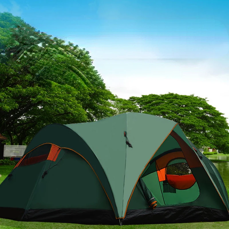 Outdoor Sunshade Double Layers Rainproof Camping Big Family Tent Tourist Picnic 2rooms Hand Install Travel Anti-mosquito Inner