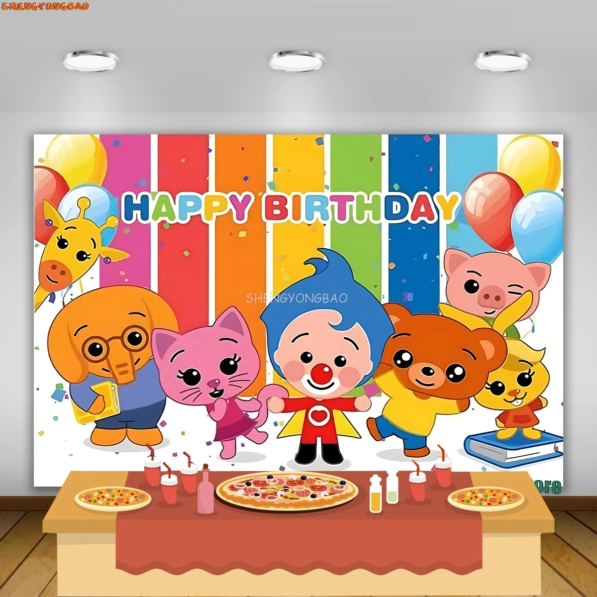 

Kids 1st Birthday Plim Photography Backdrops Baby Shower Decoration Banner Cartoon Pig Rainbow Photo Studio Background CJ-03