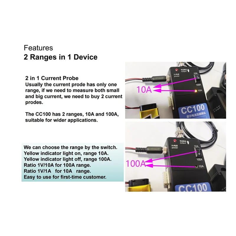 Sonde de courant pour oscilloscope LICE (pince de courant), modèle CC100, DC-50Khz, universellement pour sonde de courant d'oscilloscope