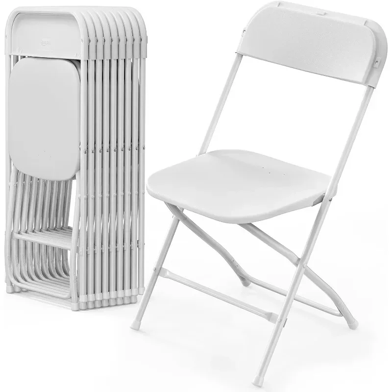 Silla plegable de plástico blanco para interiores y exteriores, asiento comercial apilable portátil con marco de acero, 350lb, paquete de 10