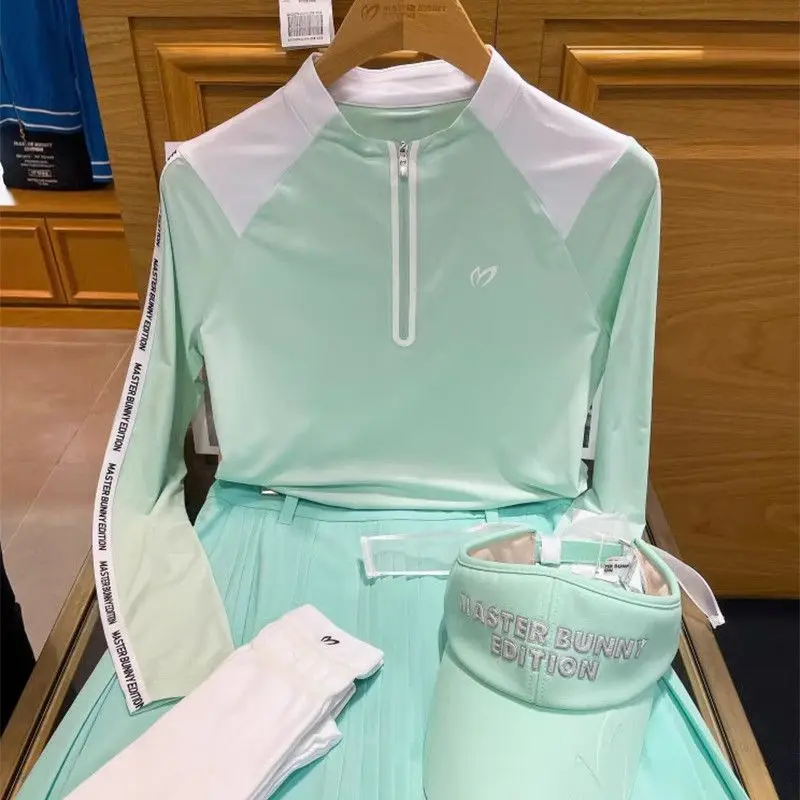 

Women's Golf Sun Protection Top with Zipper Stand Collar, Slim Fit, Quick-Dry, Breathable Long-Sleeve Sports T-Shirt