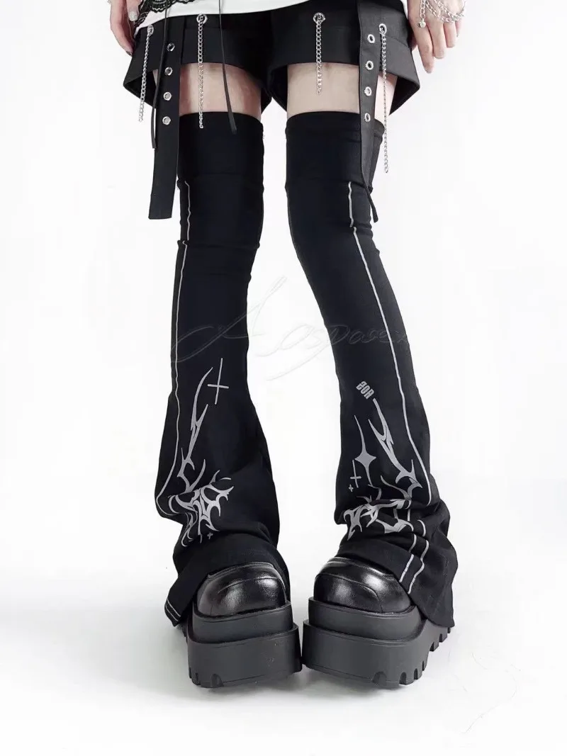 

Dark Series Sweet Cool Printed Sock Covers Jk Leg Warmer Japanese Y2k Subculture Hottie Stacked Knee-length Thigh High Socks New