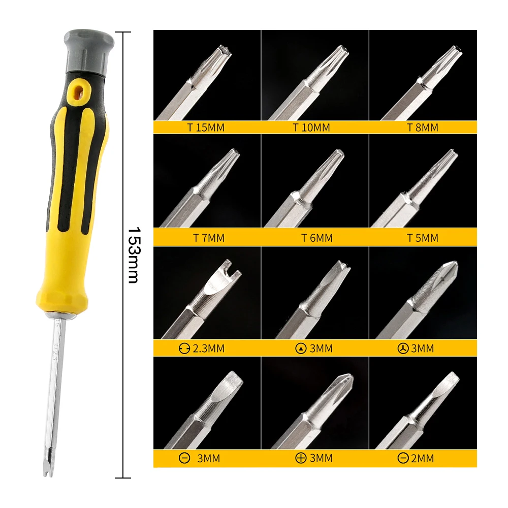 Set di cacciaviti 12 In 1 punta per cacciavite magnetico antimanomissione testa per cacciavite Torx esagonale riparazione piatta utensile manuale isolato di precisione