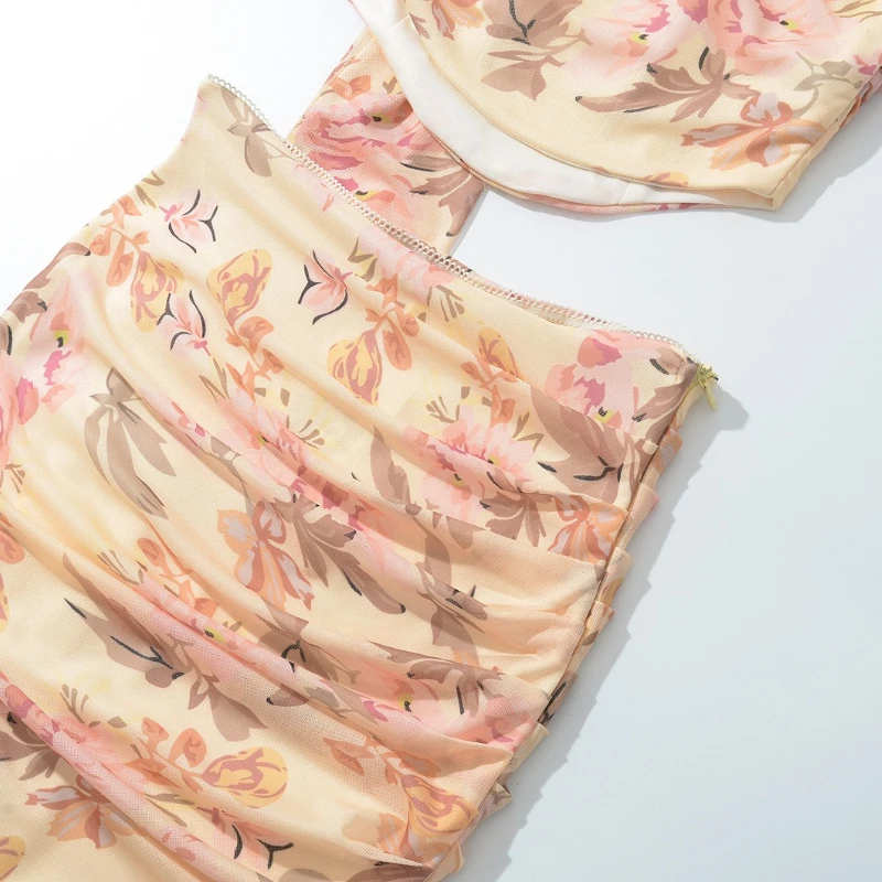 Oligai dames elegante 2-delige jurkset zomer bloemenprint bijpassende sets sexy cropped top en lange jurk set vakantiejurk