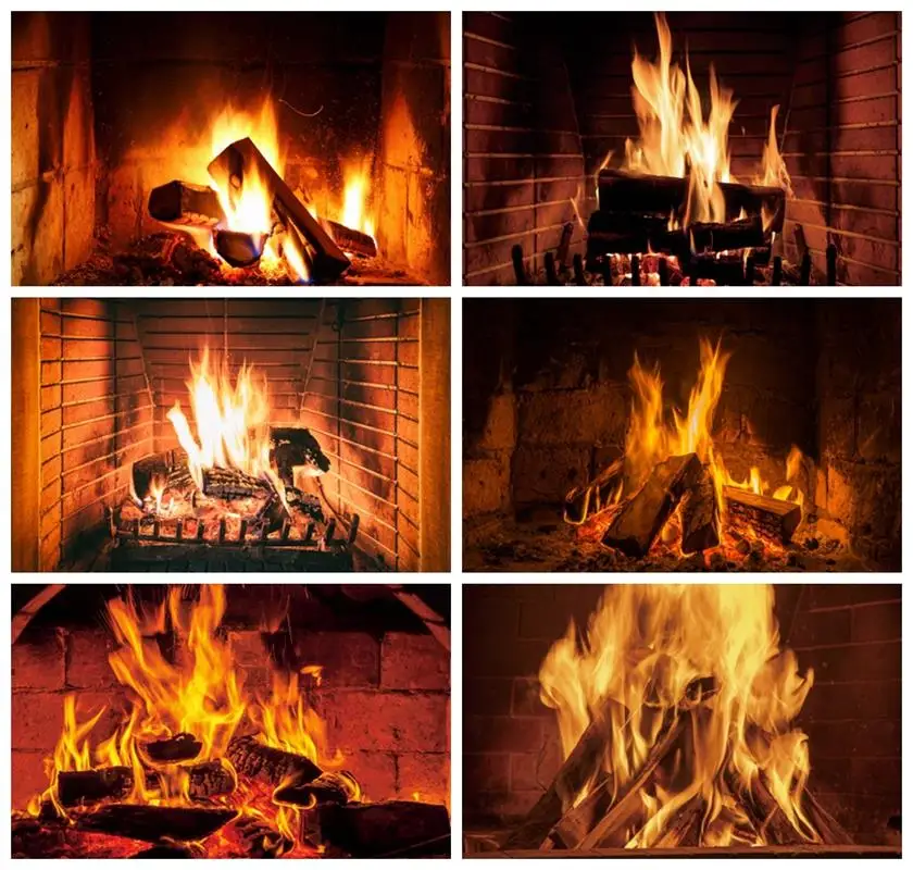 

Laeacco Christmas Photocall Backdrops for Photography Fireplace Burning Fire Photographic Background Home Decor For Photo Studio